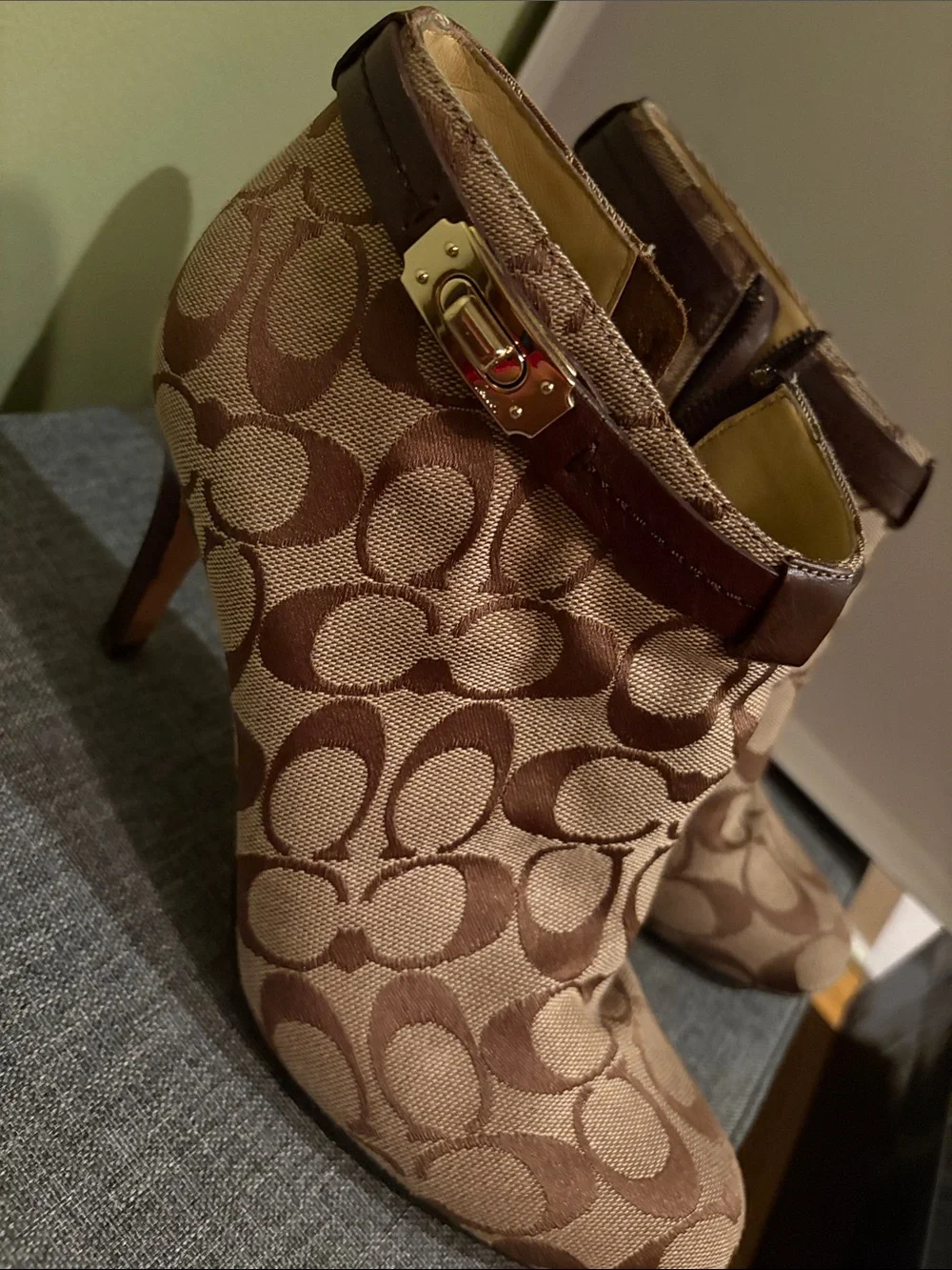Coach Tan and Brown Signature Canvas Ankle Booties